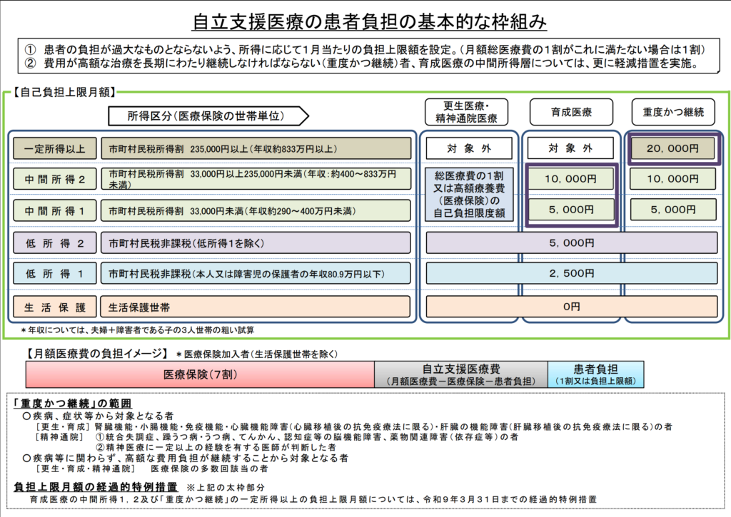 厚生労働省（自立支援医療の患者負担の基本的な枠組み）